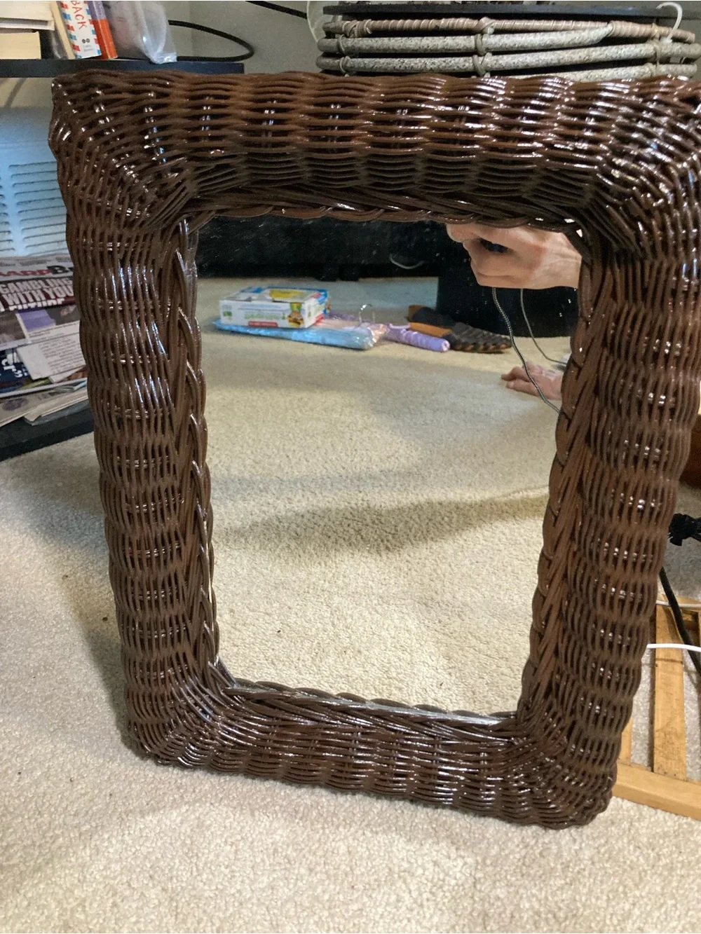 Brown woven Wicker Wall Mirror, M size, excellent condition